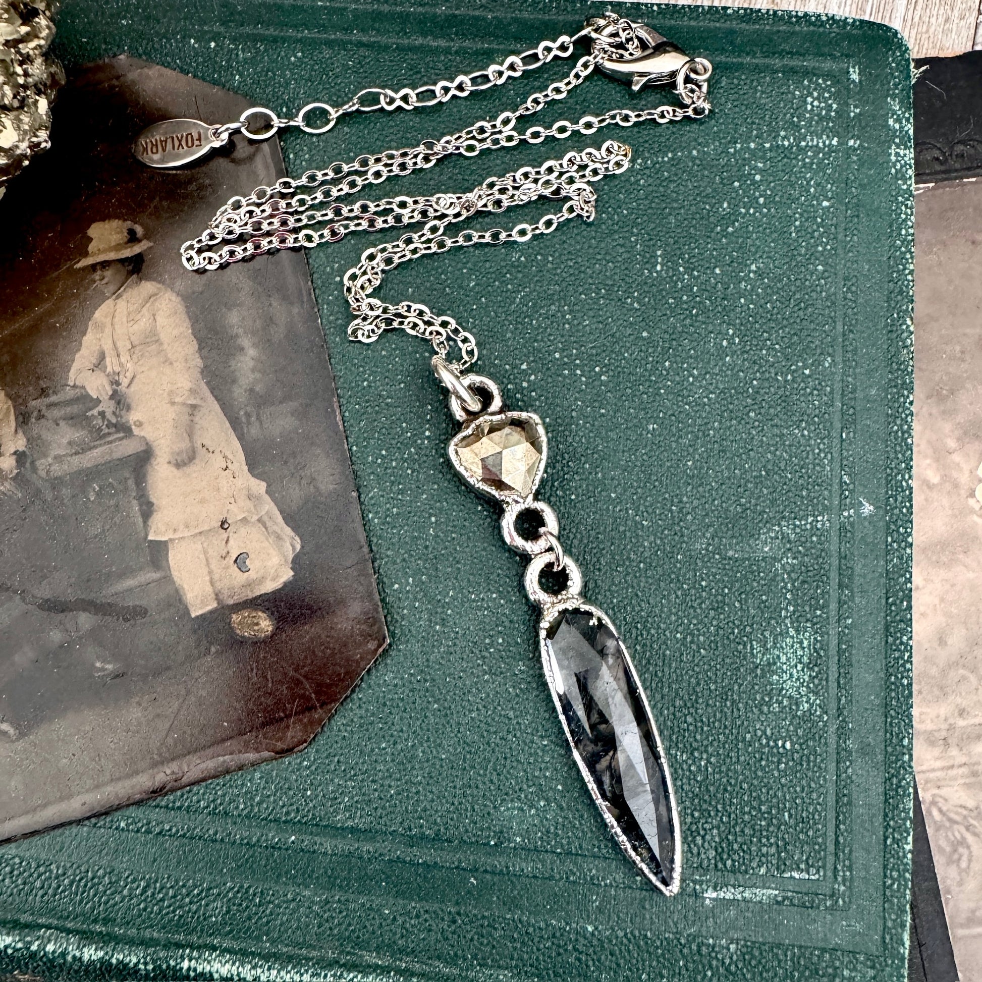 Multi Stone Pyrite and Moss Agate Charm Necklace in Fine Silver / Foxlark Collection FOXLARK