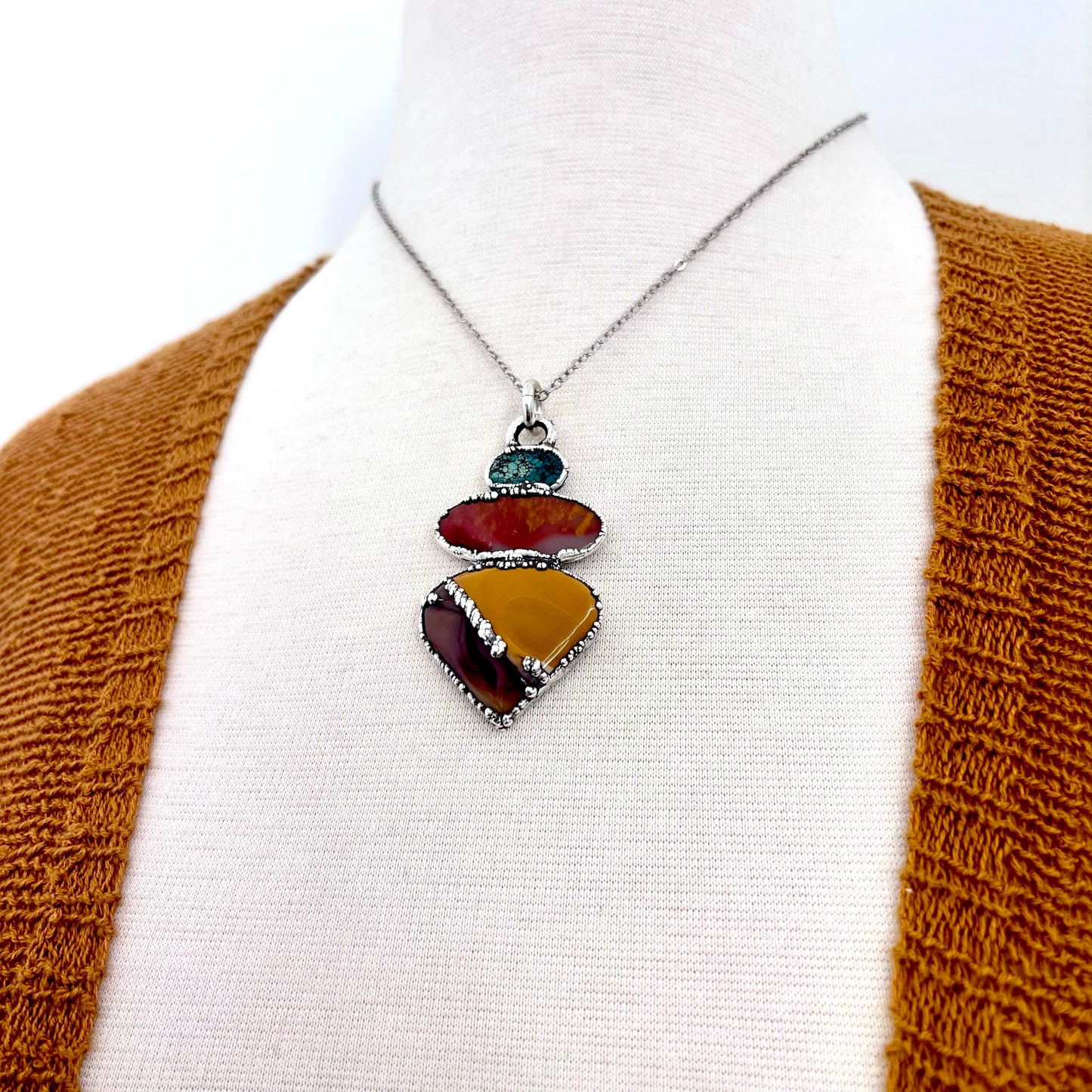 Multi Stone Turquoise Jasper Mookaite Crystal Necklace Fine Silver / Foxlark Collection