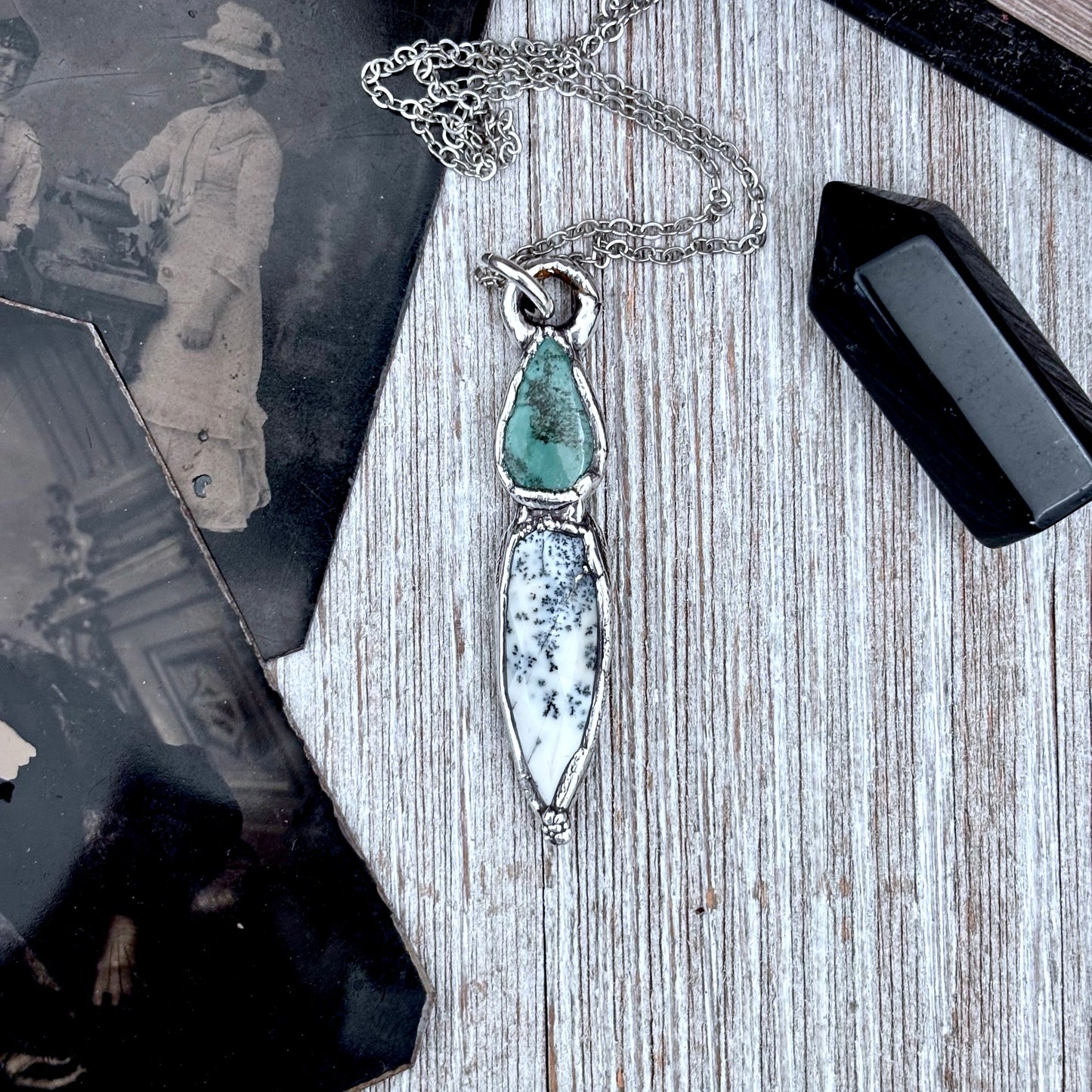 Multi Stone Turquoise Dendritic Agate Crystal Necklace Fine Silver / Foxlark Collection