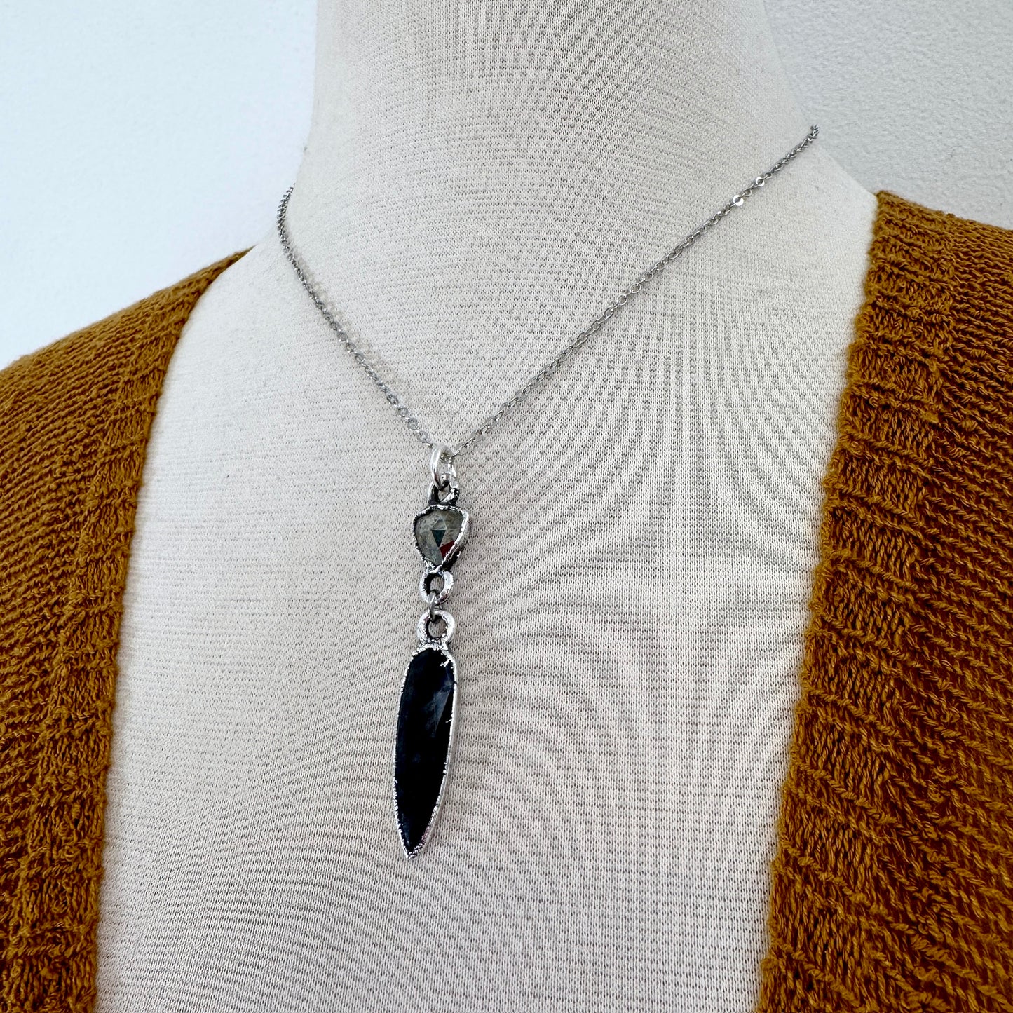 Multi Stone Pyrite and Moss Agate Charm Necklace in Fine Silver / Foxlark Collection FOXLARK