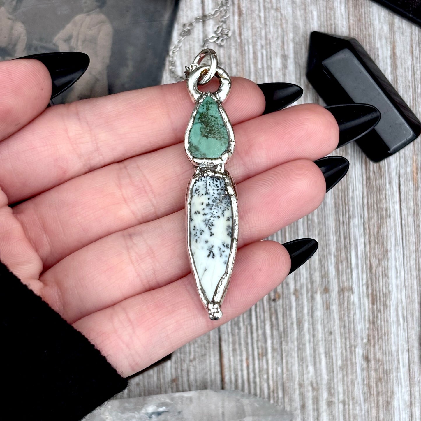 Multi Stone Turquoise Dendritic Agate Crystal Necklace Fine Silver / Foxlark Collection