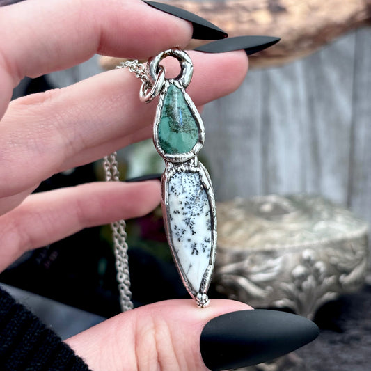Multi Stone Turquoise Dendritic Agate Crystal Necklace Fine Silver / Foxlark Collection