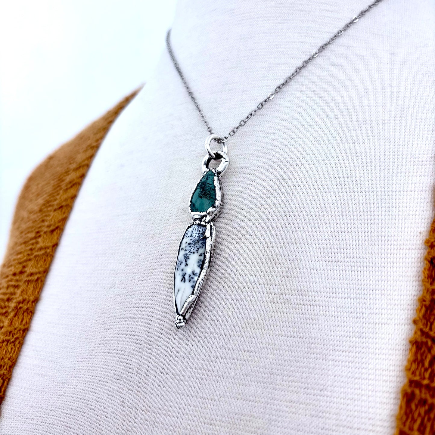 Multi Stone Turquoise Dendritic Agate Crystal Necklace Fine Silver / Foxlark Collection