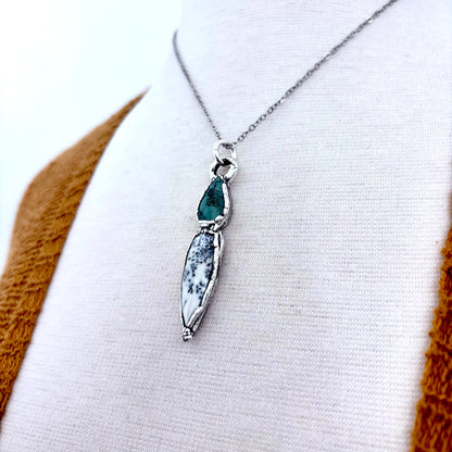 Multi Stone Turquoise Dendritic Agate Crystal Necklace Fine Silver / Foxlark Collection
