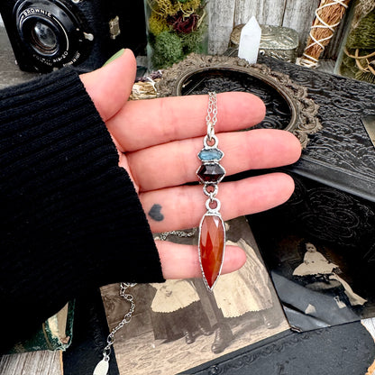 Multi Stone Blue Kyanite, Garnet and Carnelian Charm Necklace in Fine Silver / Foxlark Collection FOXLARK