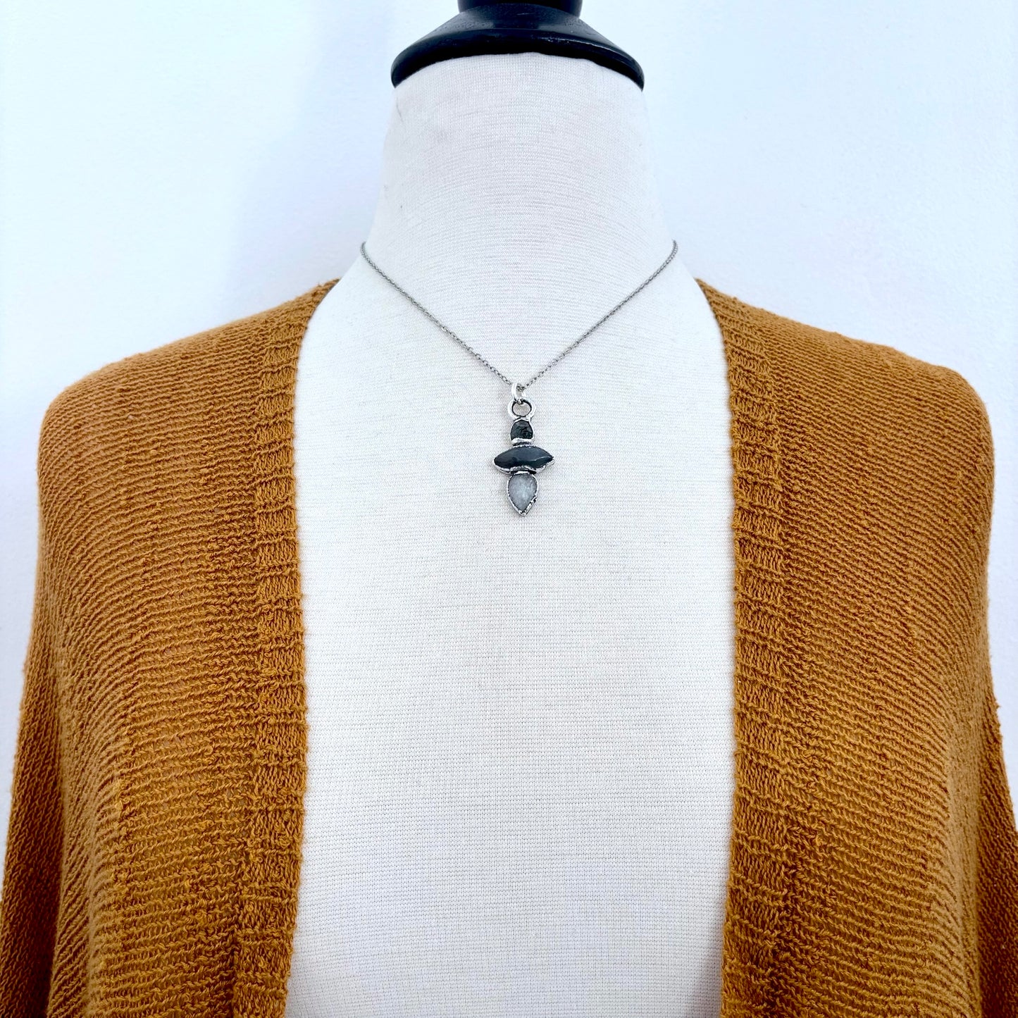 Multi Stone Moss Agate Grey Moonstone Clear Quartz Crystal Necklace Fine Silver / Foxlark Collection