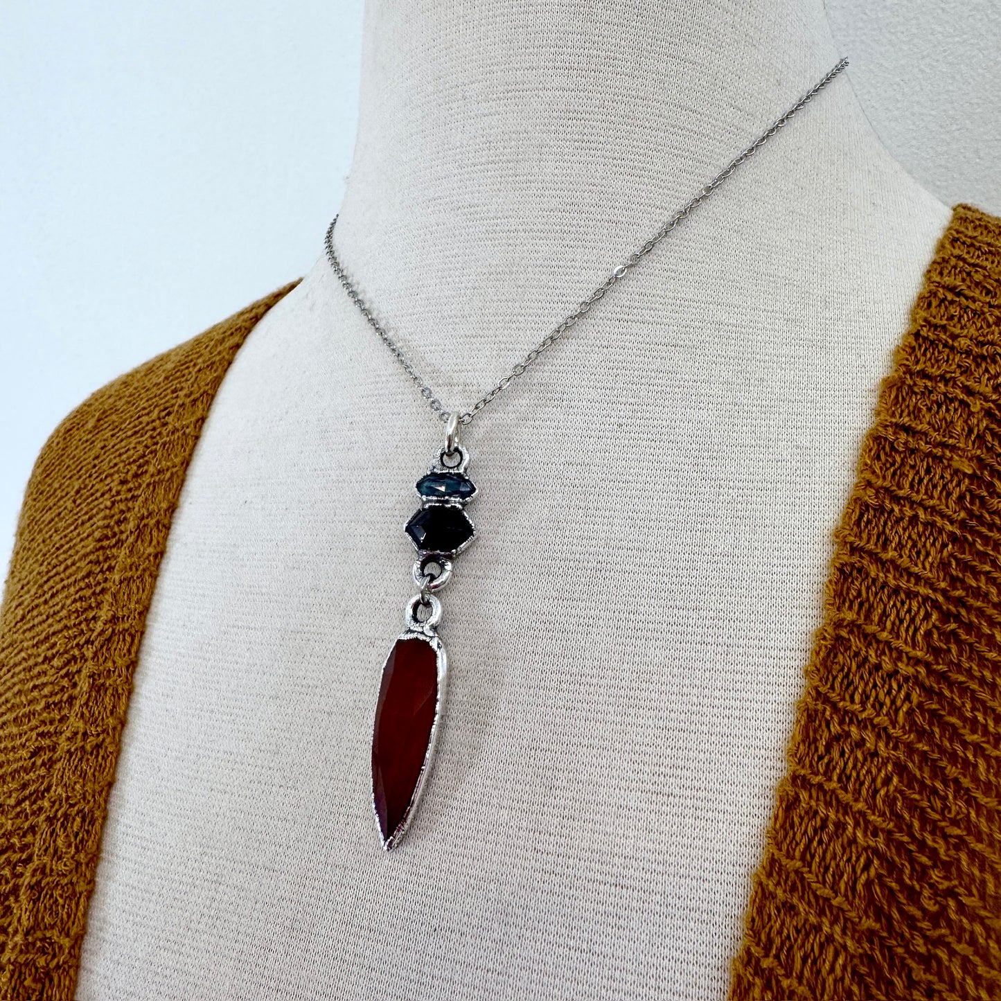 Multi Stone Blue Kyanite, Garnet and Carnelian Charm Necklace in Fine Silver / Foxlark Collection FOXLARK
