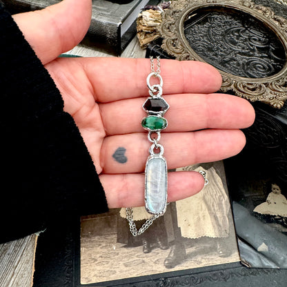 Multi Stone Garnet, Sapphire and Moonstone Charm Necklace in Fine Silver / Foxlark Collection FOXLARK