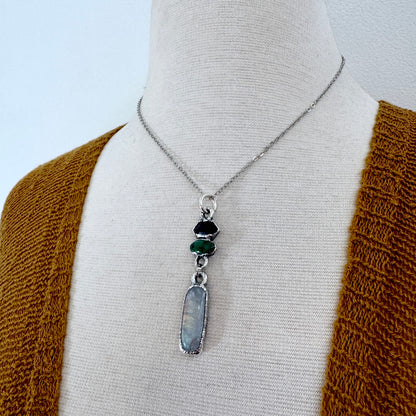 Multi Stone Garnet, Sapphire and Moonstone Charm Necklace in Fine Silver / Foxlark Collection FOXLARK