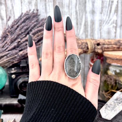 Silver Sheen Obsidian Crystal Ring Fine Silver Size 6.5 / Foxlark Collection - One of a Kind