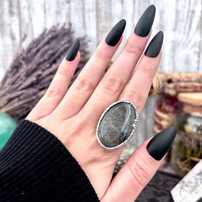 Silver Sheen Obsidian Crystal Ring Fine Silver Size 6.5 / Foxlark Collection - One of a Kind