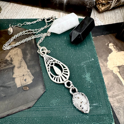 Graphite Infused Quartz Charm Necklace in Fine Silver / Foxlark Collection - One of a Kind