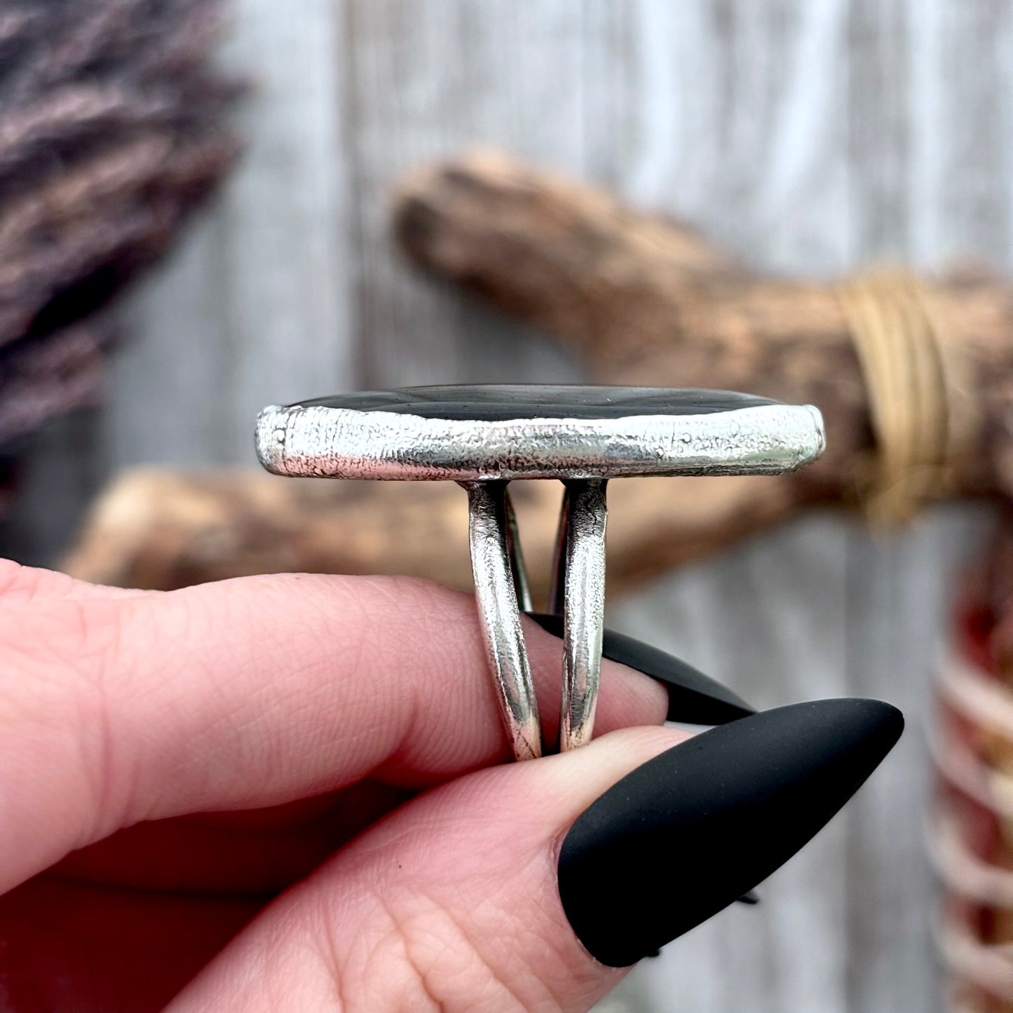 Silver Sheen Obsidian Crystal Ring Fine Silver Size 9 / Foxlark Collection - One of a Kind