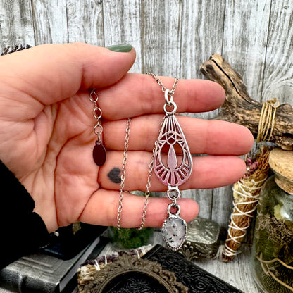 Graphite Infused Quartz Charm Necklace in Fine Silver / Foxlark Collection - One of a Kind