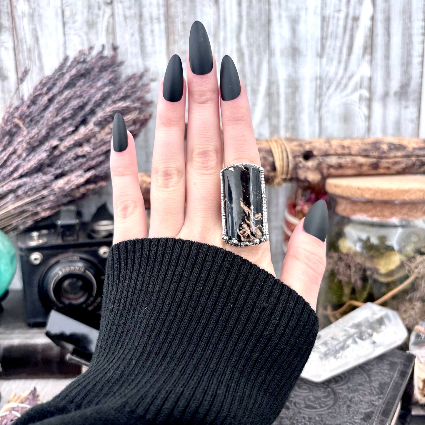 Fossilized Palm Root Crystal Ring Fine Silver Size 6.5 / Foxlark Collection - One of a Kind