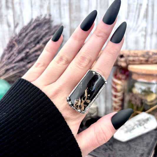 Fossilized Palm Root Crystal Ring Fine Silver Size 6.5 / Foxlark Collection - One of a Kind