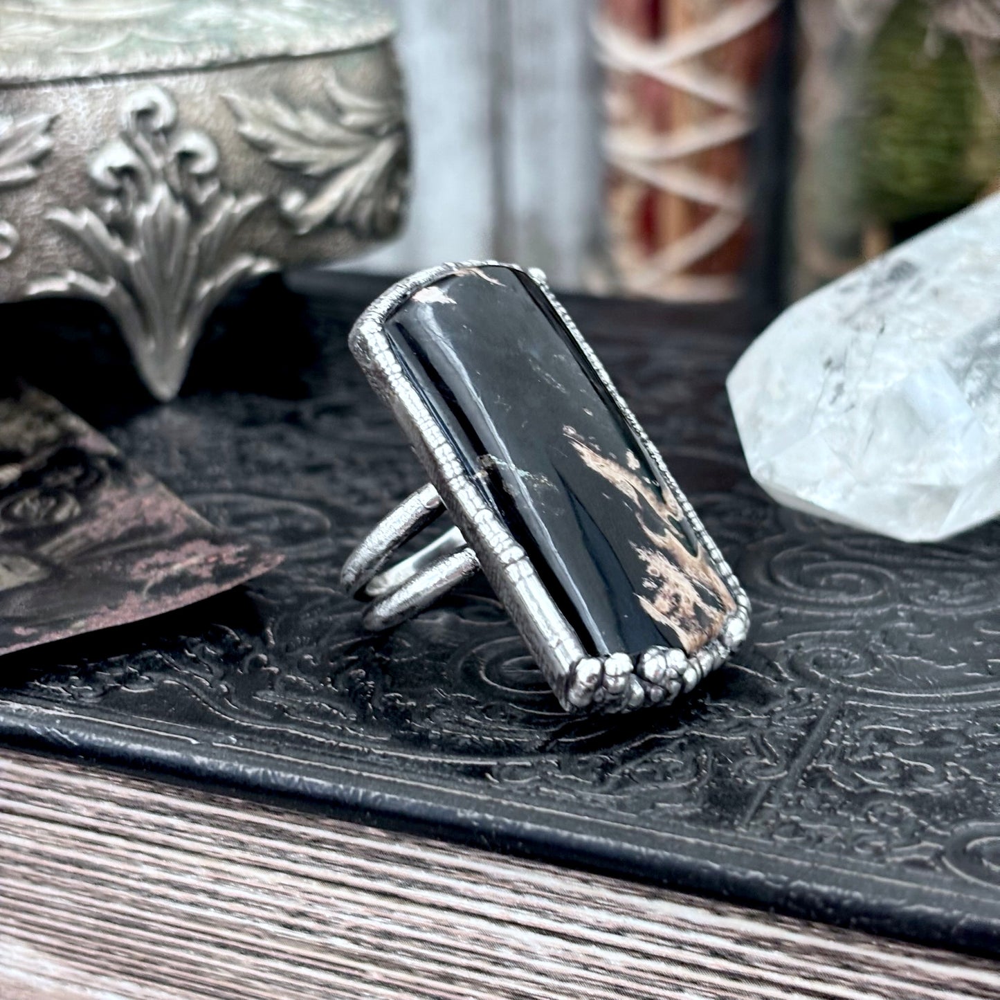 Fossilized Palm Root Crystal Ring Fine Silver Size 6.5 / Foxlark Collection - One of a Kind