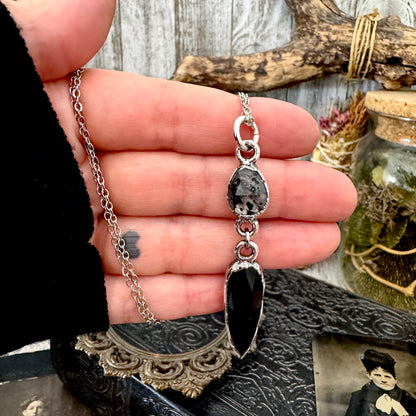 Multi Stone Graphite Included Quarts and Black Onyx Charm Necklace in Fine Silver / Foxlark Collection FOXLARK