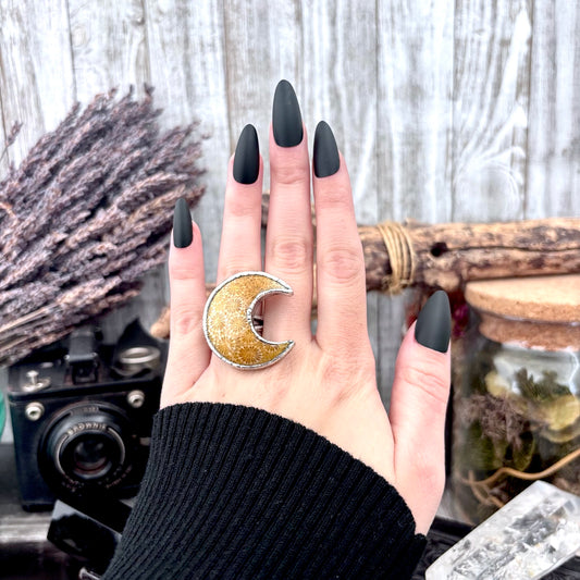 Fossilized Coral Crystal Ring Fine Silver Size 5.5 / Foxlark Collection - One of a Kind