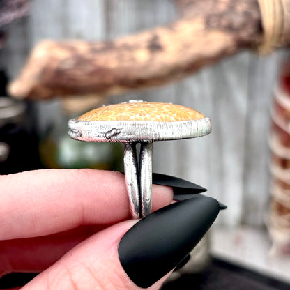 Fossilized Coral Crystal Ring Fine Silver Size 5.5 / Foxlark Collection - One of a Kind