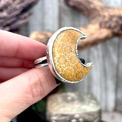 Fossilized Coral Crystal Ring Fine Silver Size 5.5 / Foxlark Collection - One of a Kind