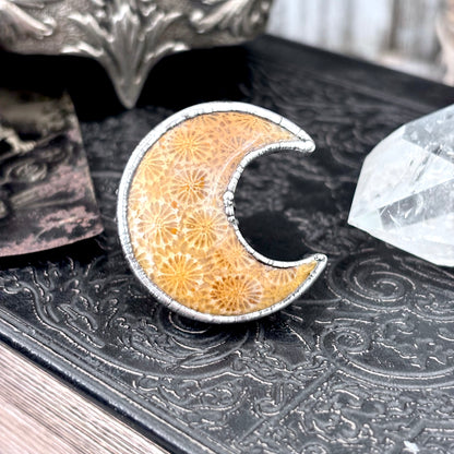 Fossilized Coral Crystal Ring Fine Silver Size 5.5 / Foxlark Collection - One of a Kind