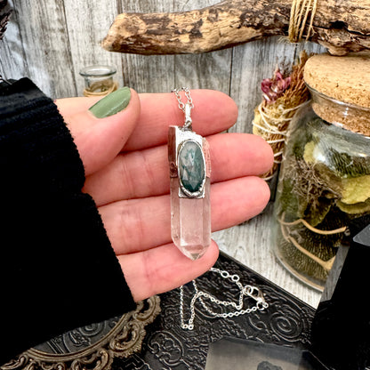 Clear Quartz & Moss Agate Crystal Statement Necklace in Fine Silver / Foxlark Collection - One of a Kind FOXLARK