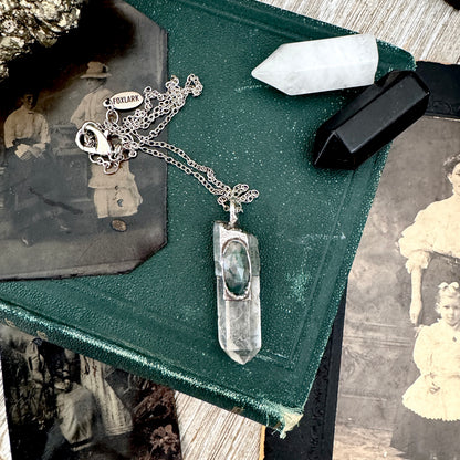 Clear Quartz & Moss Agate Crystal Statement Necklace in Fine Silver / Foxlark Collection - One of a Kind FOXLARK