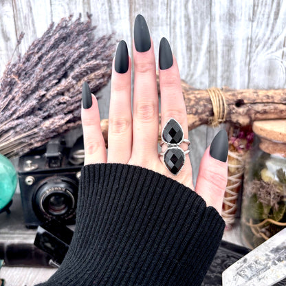 Multi Stone Black Onyx Crystal Ring Fine Silver Size 6 / Foxlark Collection - One of a Kind