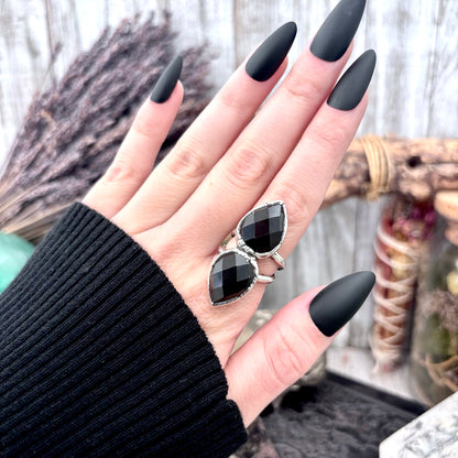 Multi Stone Black Onyx Crystal Ring Fine Silver Size 6 / Foxlark Collection - One of a Kind