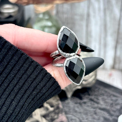 Multi Stone Black Onyx Crystal Ring Fine Silver Size 6 / Foxlark Collection - One of a Kind