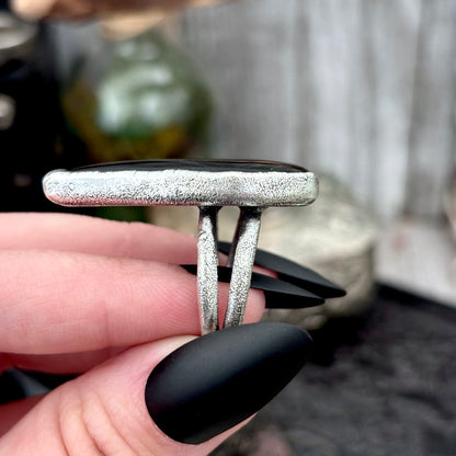 Silver Sheen Obsidian Crystal Ring Fine Silver Size 7.5 / Foxlark Collection - One of a Kind