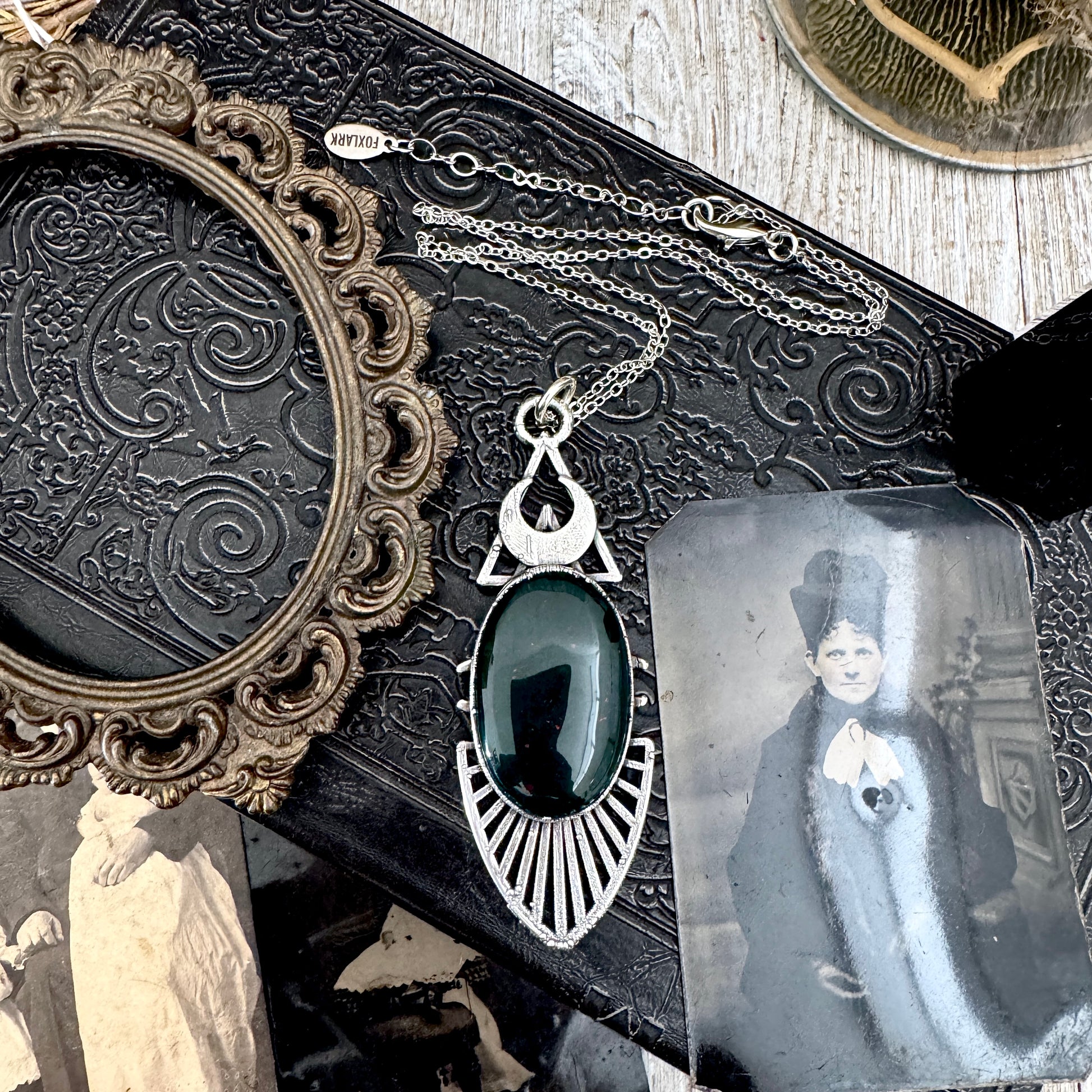 Moss & Moon Collection - Bloodstone Statement Necklace in Fine Silver / One of a Kind FOXLARK