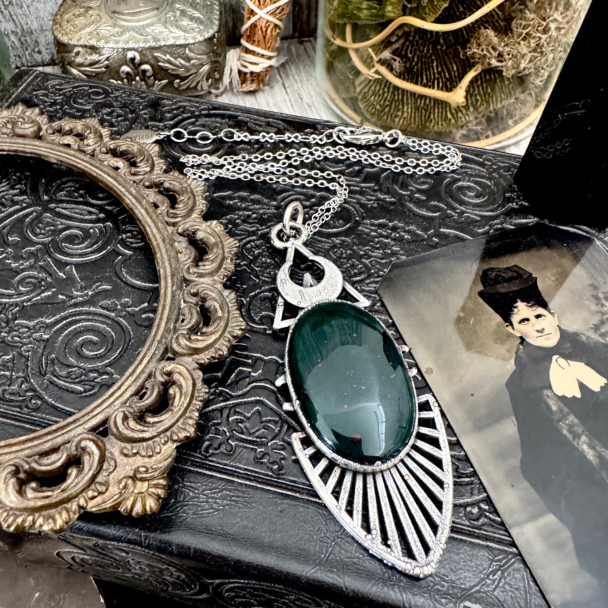 Moss & Moon Collection - Bloodstone Statement Necklace in Fine Silver / One of a Kind FOXLARK