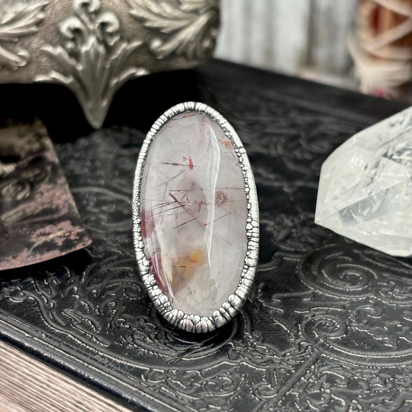 Rutilated Quartz Crystal Ring Fine Silver Size 8 / Foxlark Collection - One of a Kind