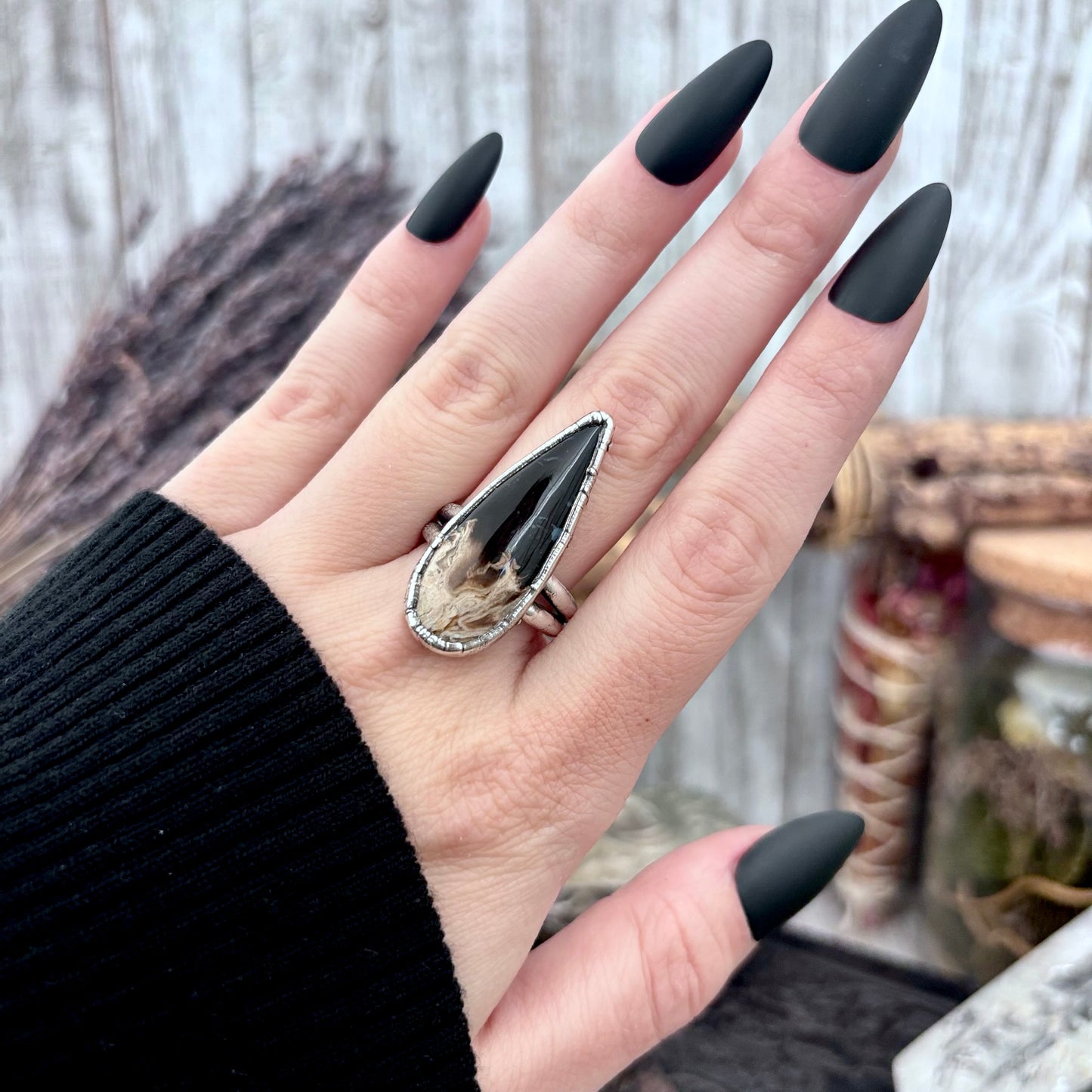 Fossilized Palm Root Crystal Ring Fine Silver Size 8.5 / Foxlark Collection - One of a Kind