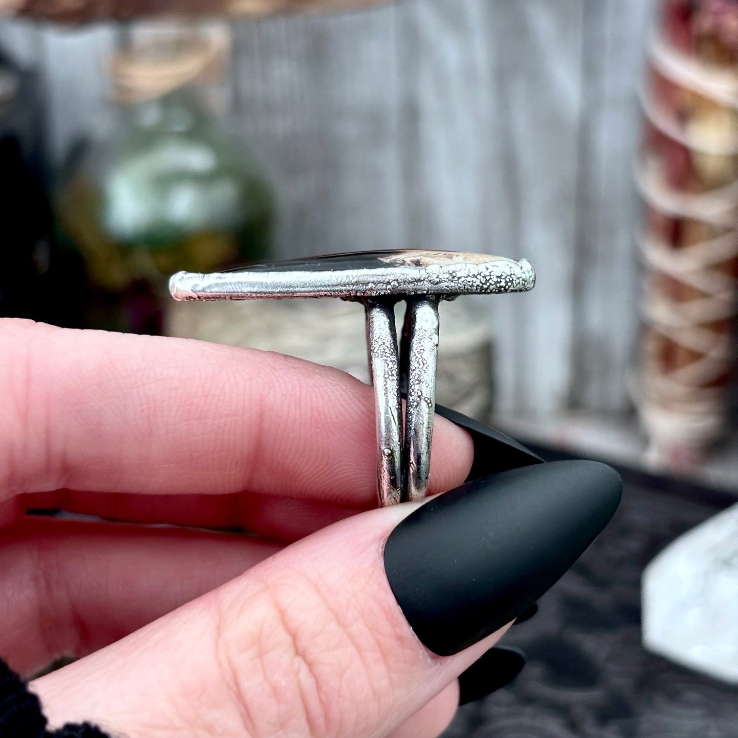 Fossilized Palm Root Crystal Ring Fine Silver Size 8.5 / Foxlark Collection - One of a Kind