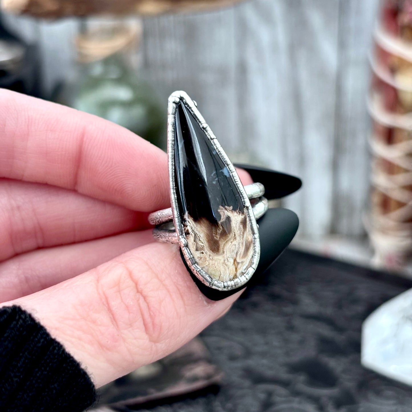 Fossilized Palm Root Crystal Ring Fine Silver Size 8.5 / Foxlark Collection - One of a Kind