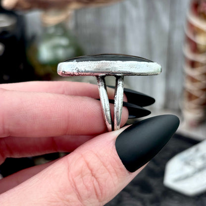 Golden  Sheen Obsidian Crystal Ring Fine Silver Size 7 / Foxlark Collection - One of a Kind