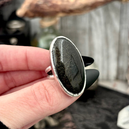 Golden  Sheen Obsidian Crystal Ring Fine Silver Size 7 / Foxlark Collection - One of a Kind
