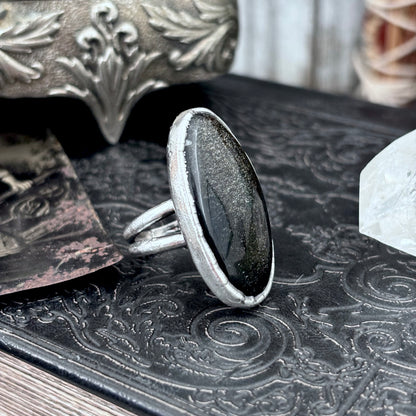Golden  Sheen Obsidian Crystal Ring Fine Silver Size 7 / Foxlark Collection - One of a Kind