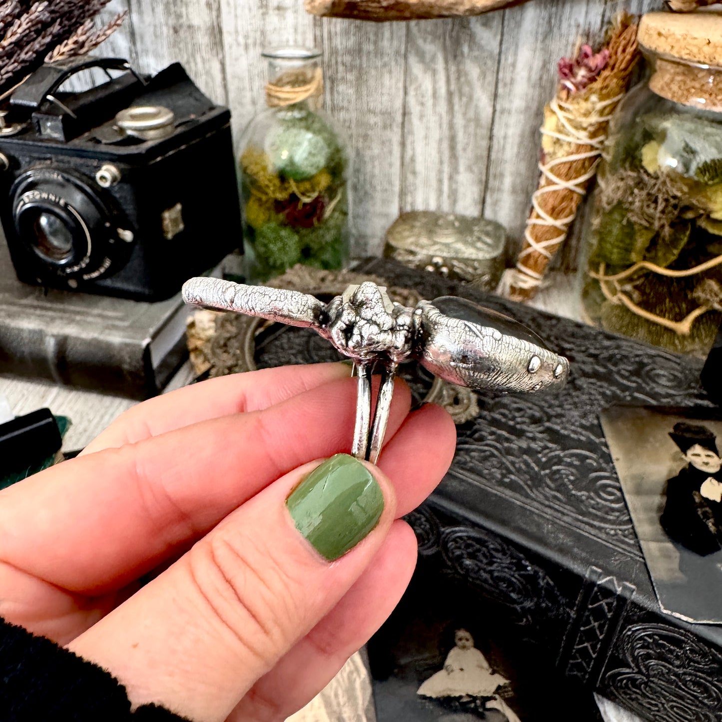 Multi Stone River Rock Clear Quartz and Sea-glass Ring In Silver Size 8.5 / Foxlark Collection FOXLARK