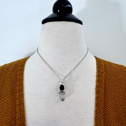 Raw Clear Quartz & Black Onyx Crystal Statement Necklace in Fine Silver / Foxlark Collection - One of a Kind