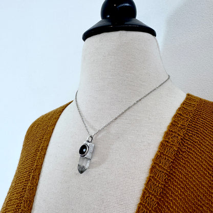 Raw Clear Quartz & Black Onyx Crystal Statement Necklace in Fine Silver / Foxlark Collection - One of a Kind