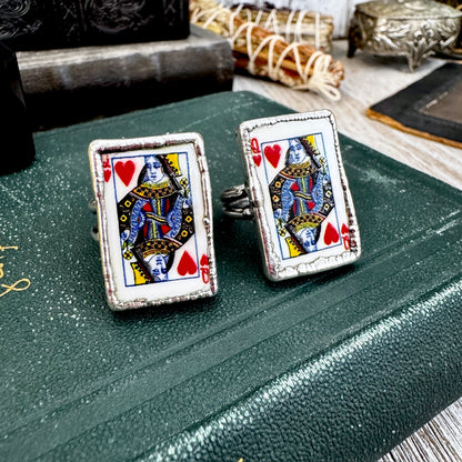 Playing Games - Queen Of Hearts Playing Card Ring Fine Silver Size 9 11 / One of a Kind