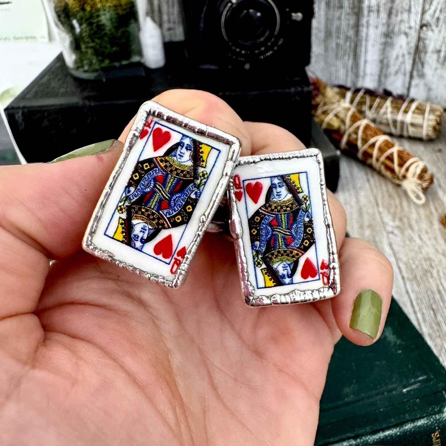 Playing Games - Queen Of Hearts Playing Card Ring Fine Silver Size 9 11 / One of a Kind
