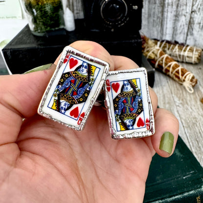 Playing Games - Queen Of Hearts Playing Card Ring Fine Silver Size 9 11 / One of a Kind