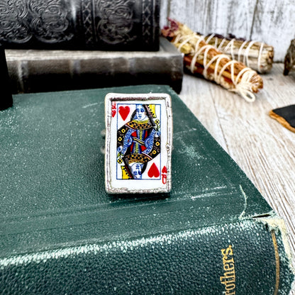 Playing Games - Queen Of Hearts Playing Card Ring Fine Silver Size 9 11 / One of a Kind
