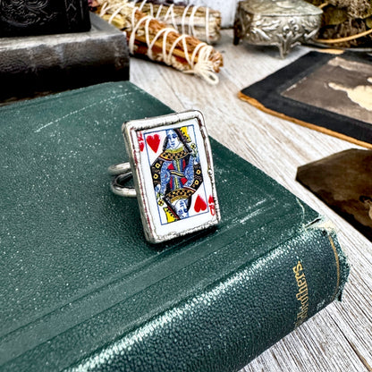 Playing Games - Queen Of Hearts Playing Card Ring Fine Silver Size 9 11 / One of a Kind