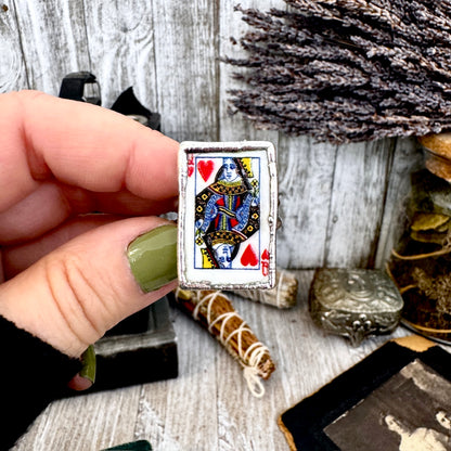 Playing Games - Queen Of Hearts Playing Card Ring Fine Silver Size 9 11 / One of a Kind